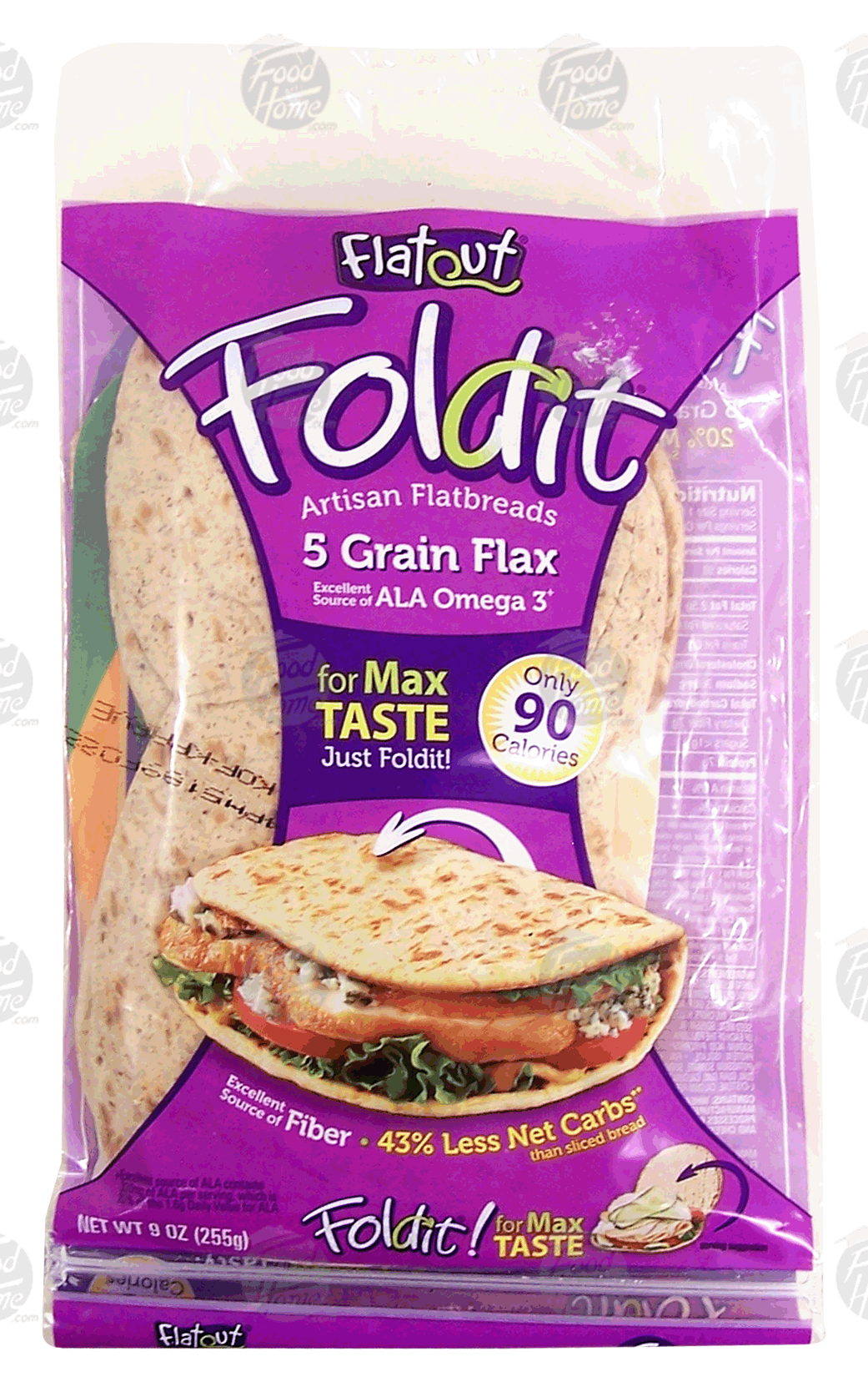 Flatout Fold it artisan flatbreads, 5 grain flax, 6 ct Full-Size Picture